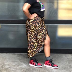 Satin Cheetah Print Asymmetrical Skirt